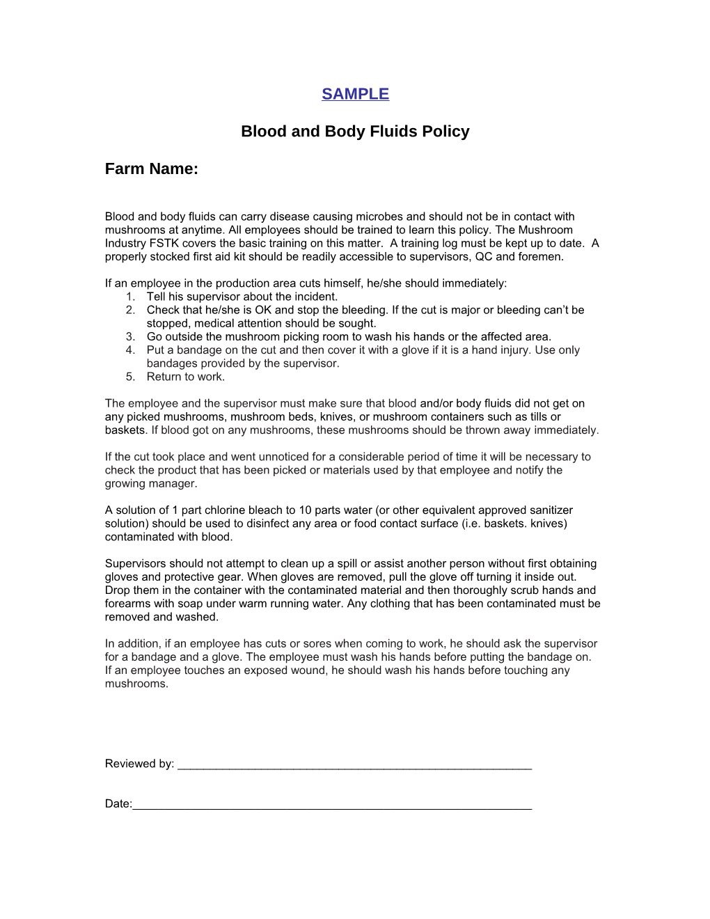 Blood and Body Fluids Policy
