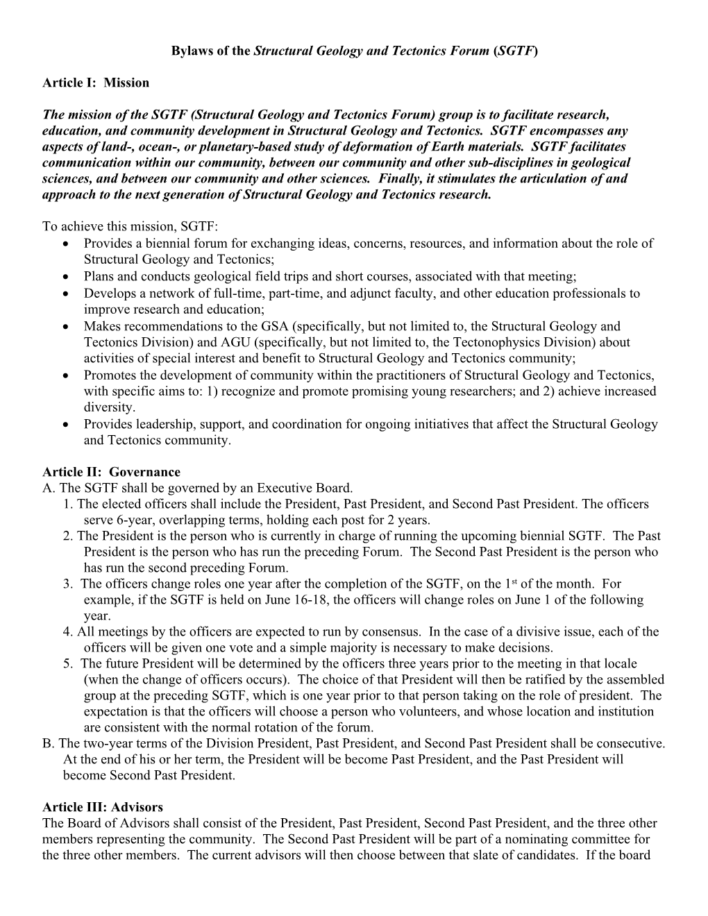 Bylaws of the Geoscience at Two-Year Colleges (Geo2yc) Division of The