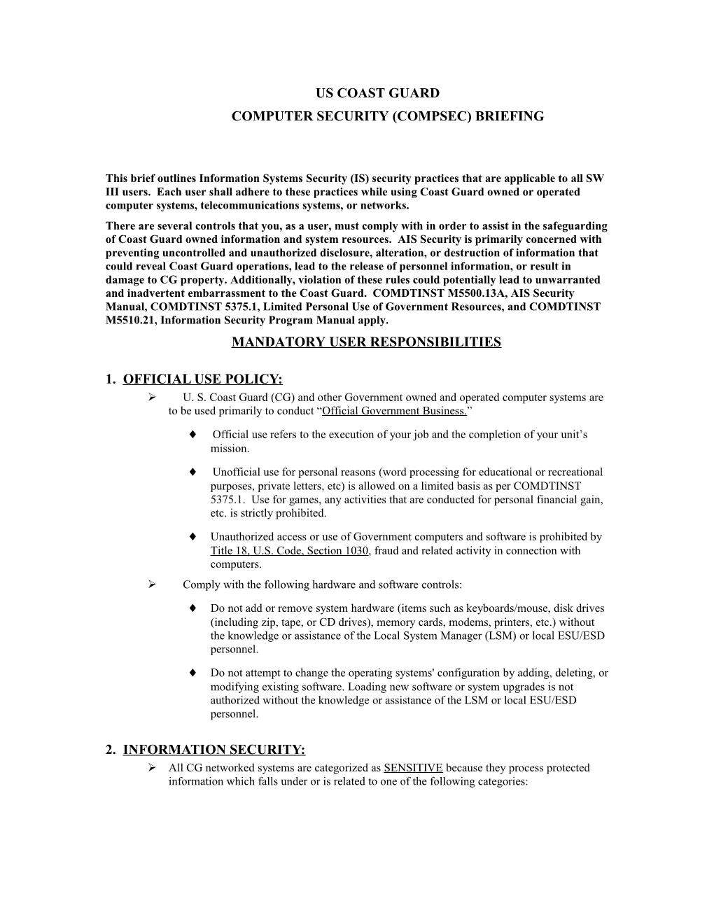 Computer Security (Compsec) Briefing