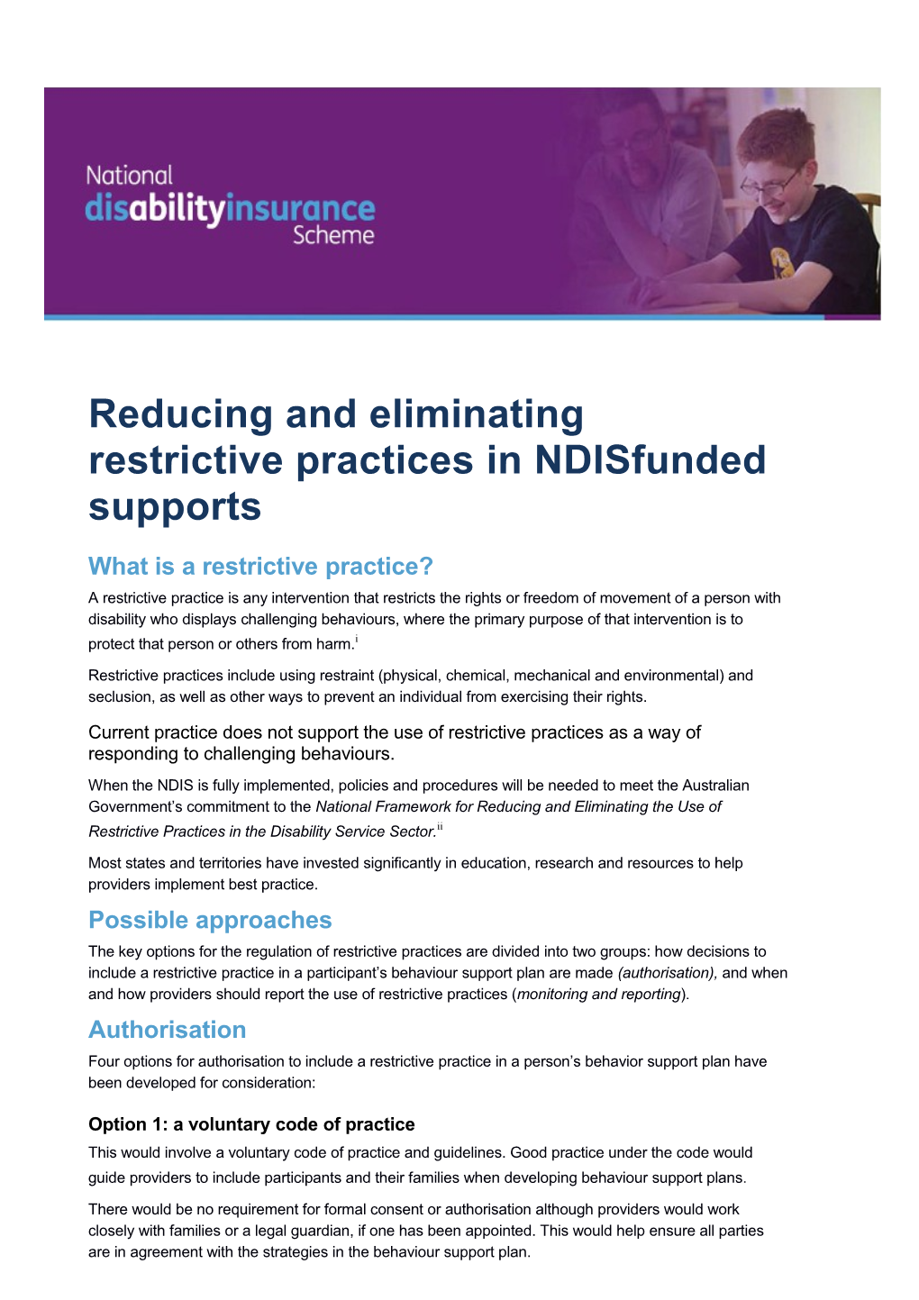 Reducing and Eliminating Restrictive Practices in NDIS Funded Supports