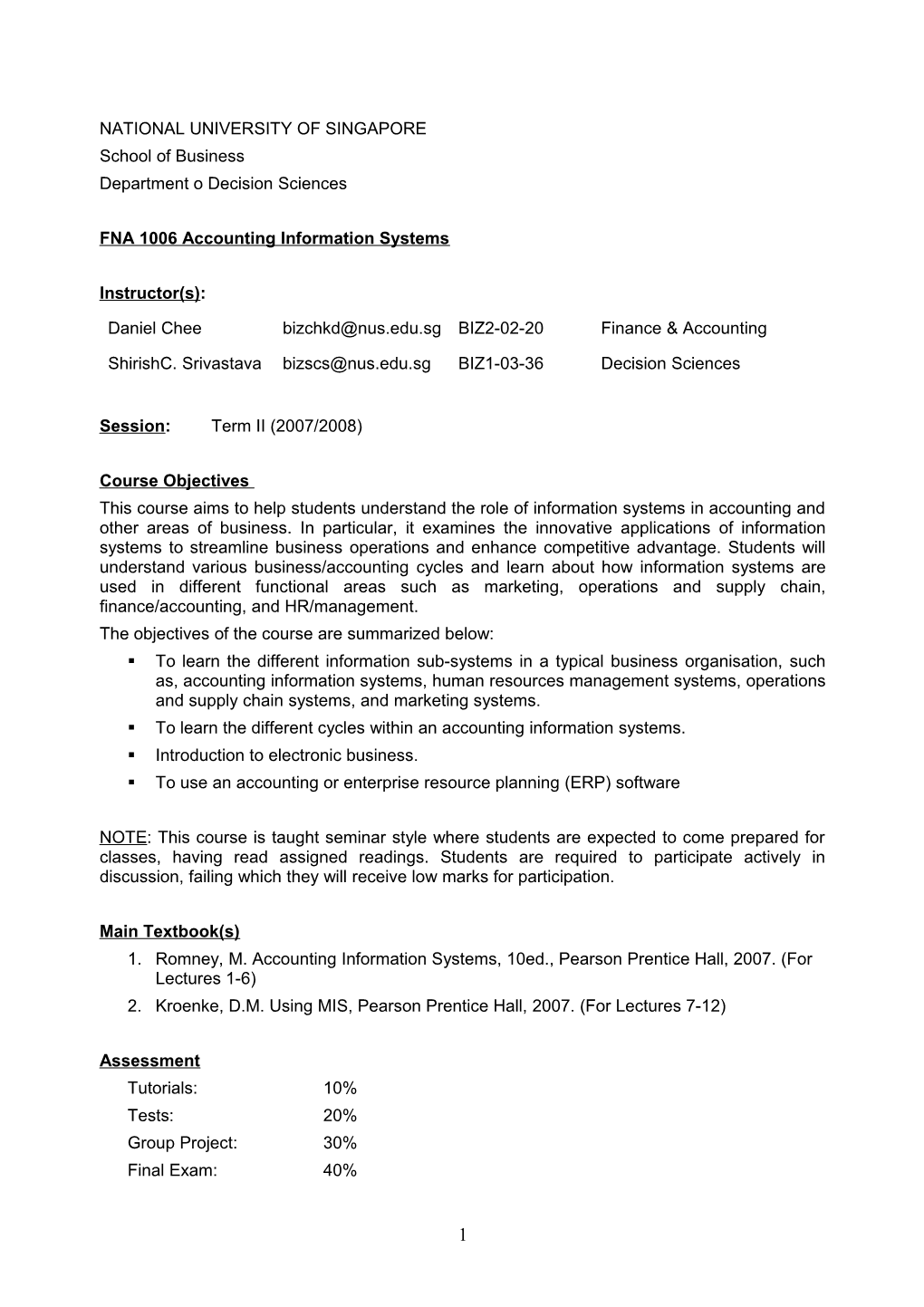 FNA 1006 Accounting Information Systems