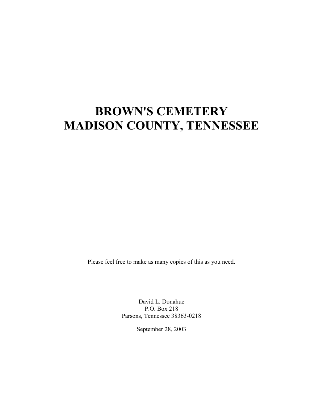 Brown's Cemetery, Madison County, Tennessee