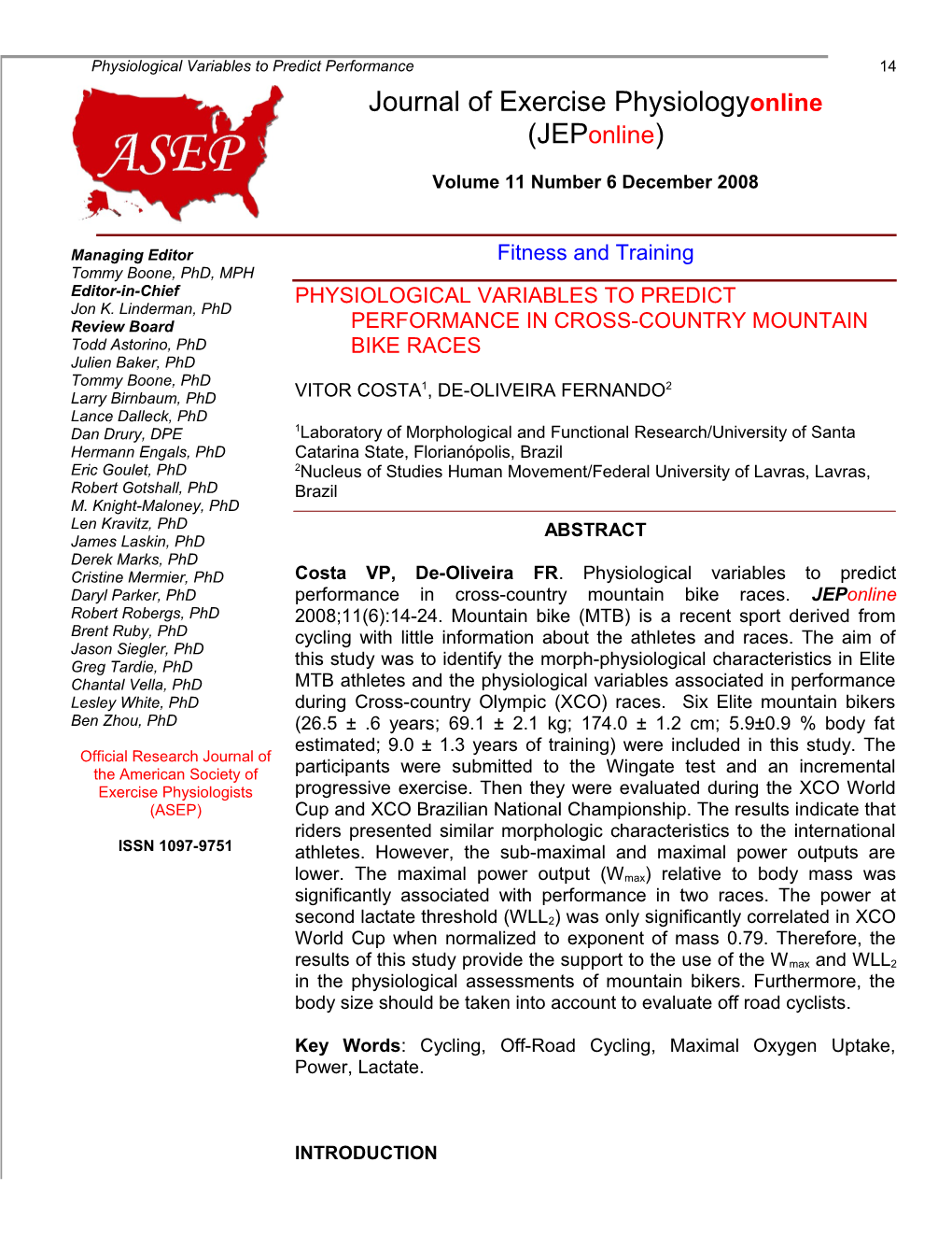 Physiological Variables to Predict Performance