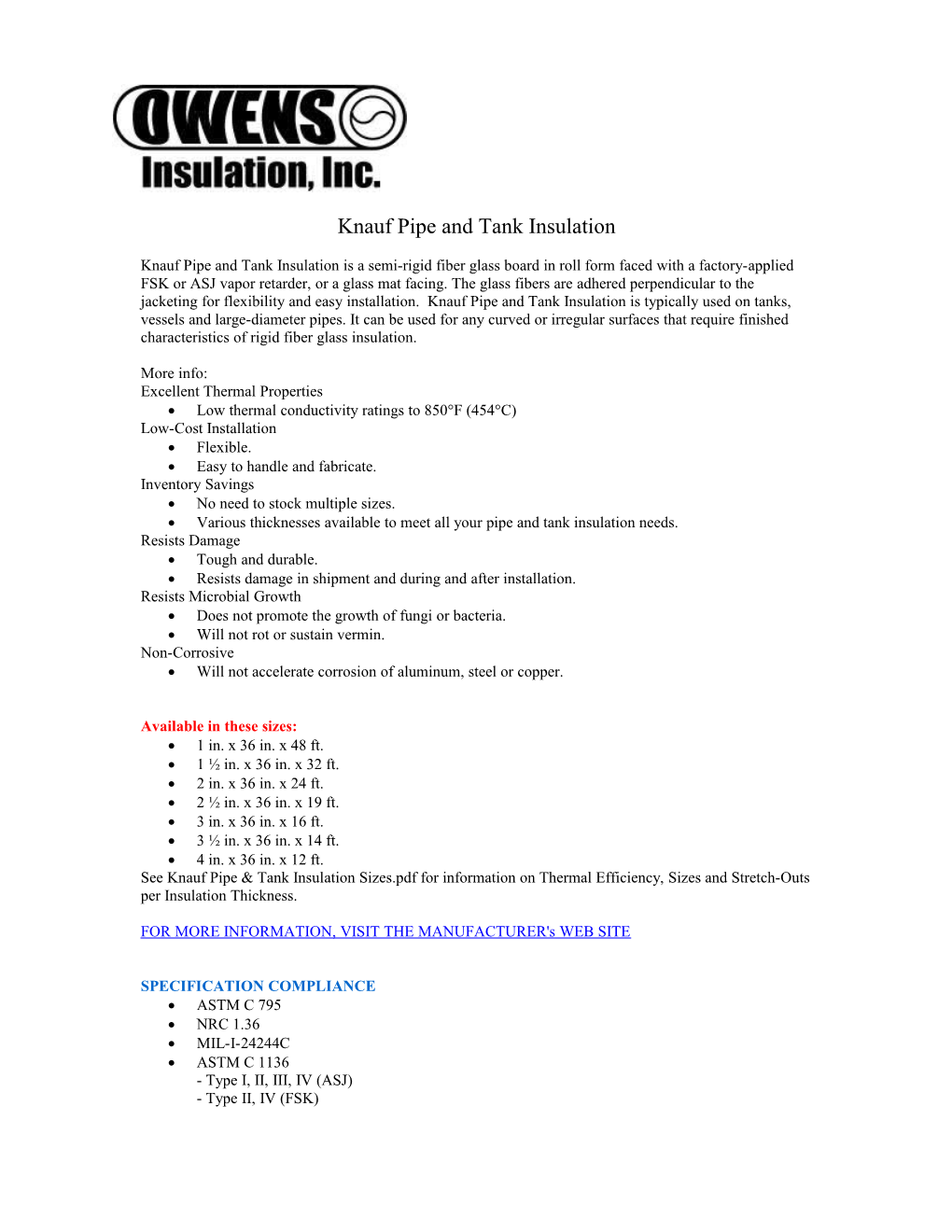 Knauf Pipe and Tank Insulation