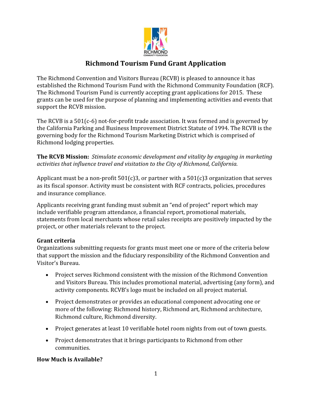 Richmond Tourism Fund Grant Application