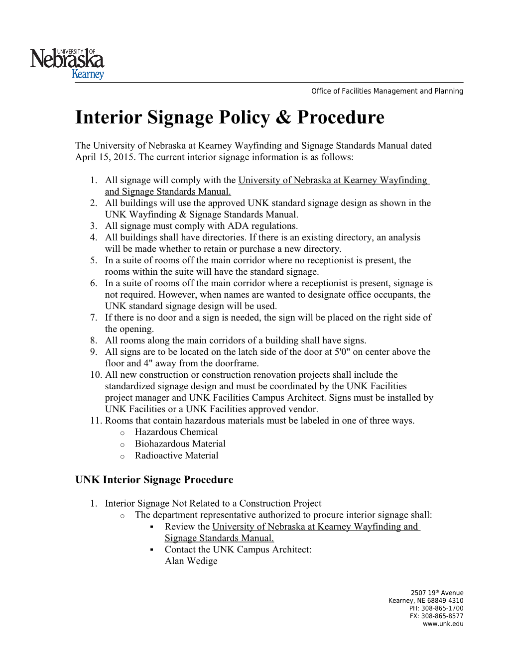 Interior Signage Policy & Procedure