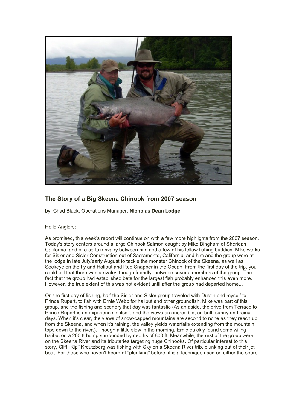 The Story of a Big Skeena Chinook from 2007 Season