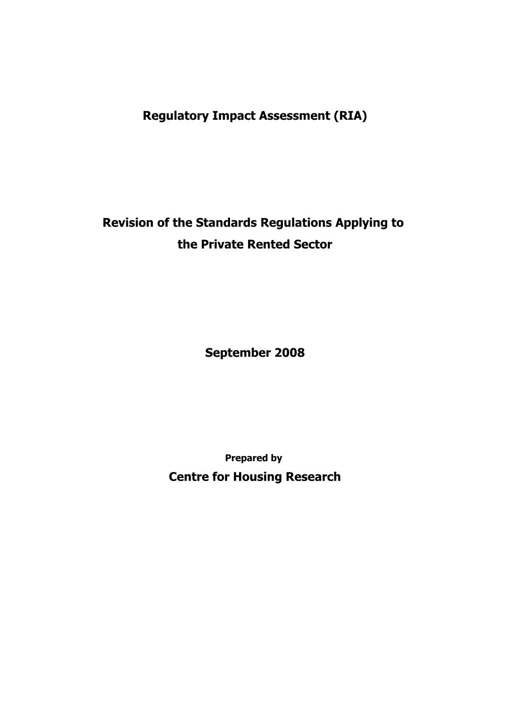 Regulatory Impact Assessment (RIA)