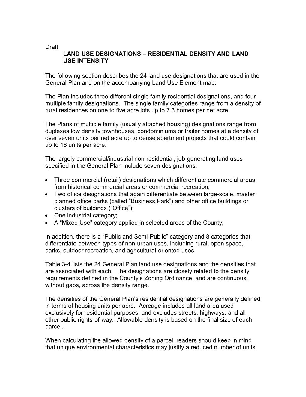 Land Use Designations Residential Density Andland Use Intensity