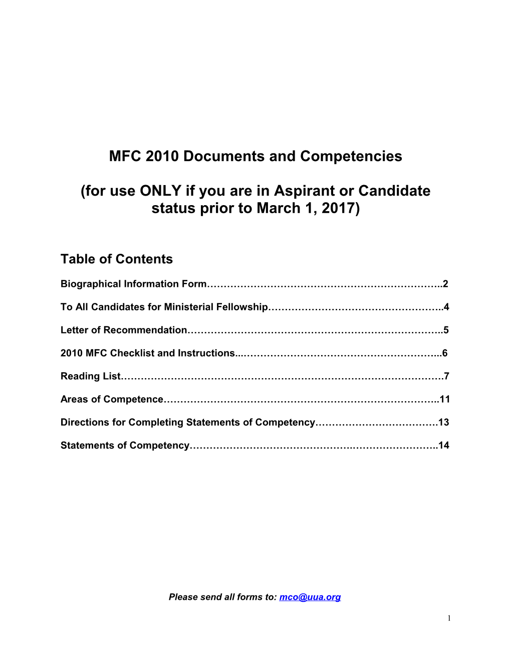 MFC 2010 Documents and Competencies