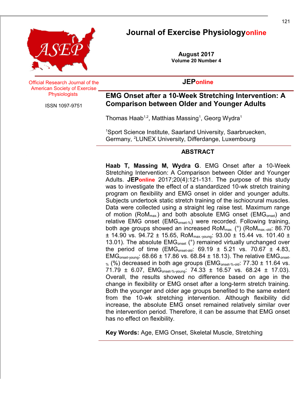 EMG Onset After a 10-Week Stretching Intervention: Acomparison Between Older and Younger