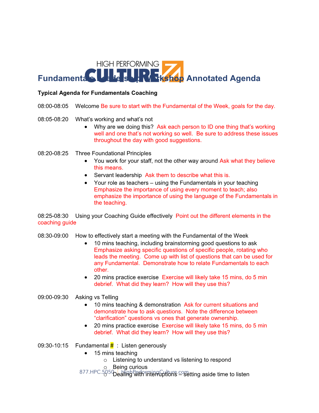 Fundamentals Leadership Workshop Annotated Agenda