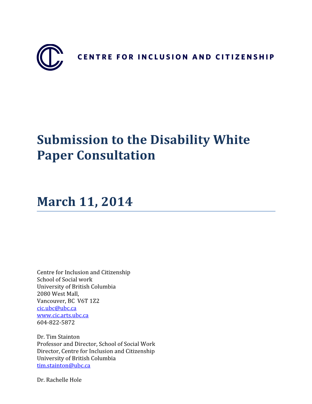 Submission to the Disability White Paper Consultation