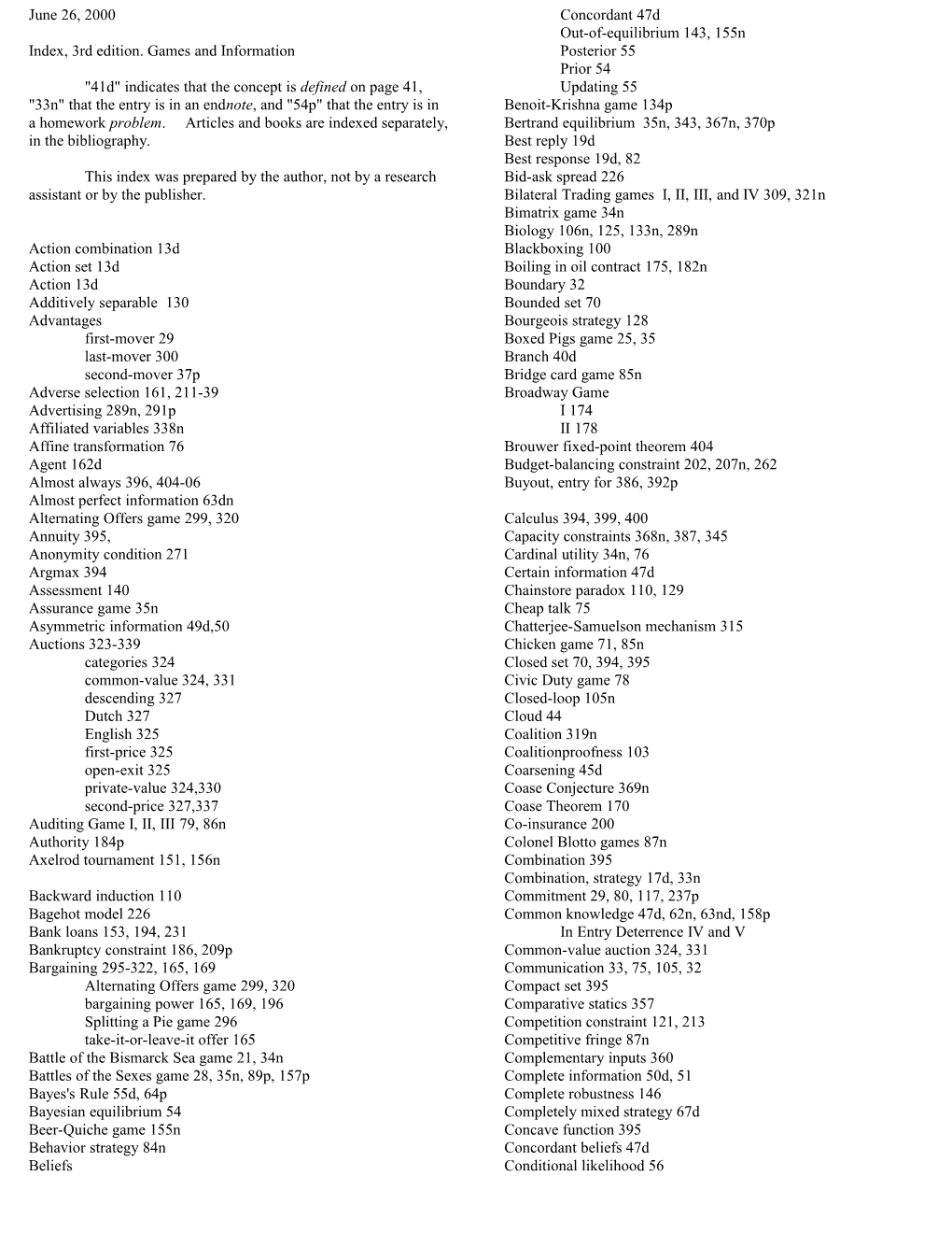 Index, 3Rd Edition. Games and Information