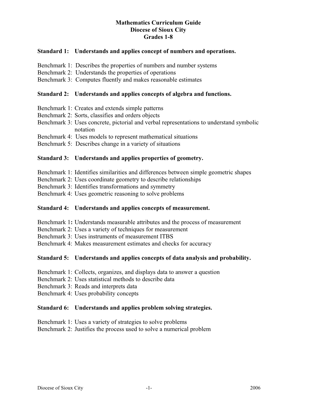 Standard 1: Understands and Applies Concept of Numbers and Operations