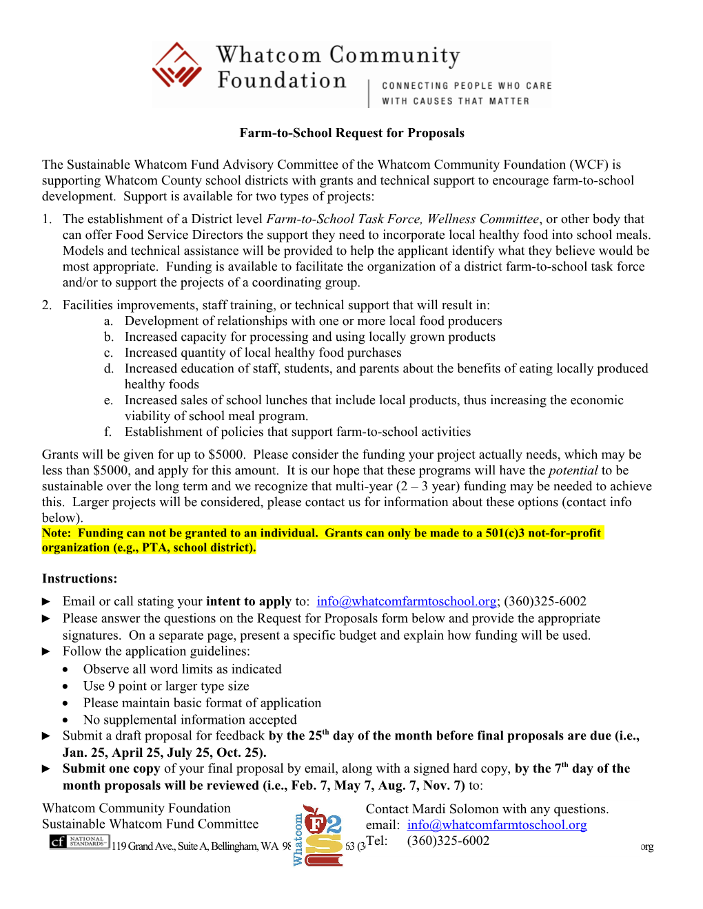Farm-To-School Request for Proposals