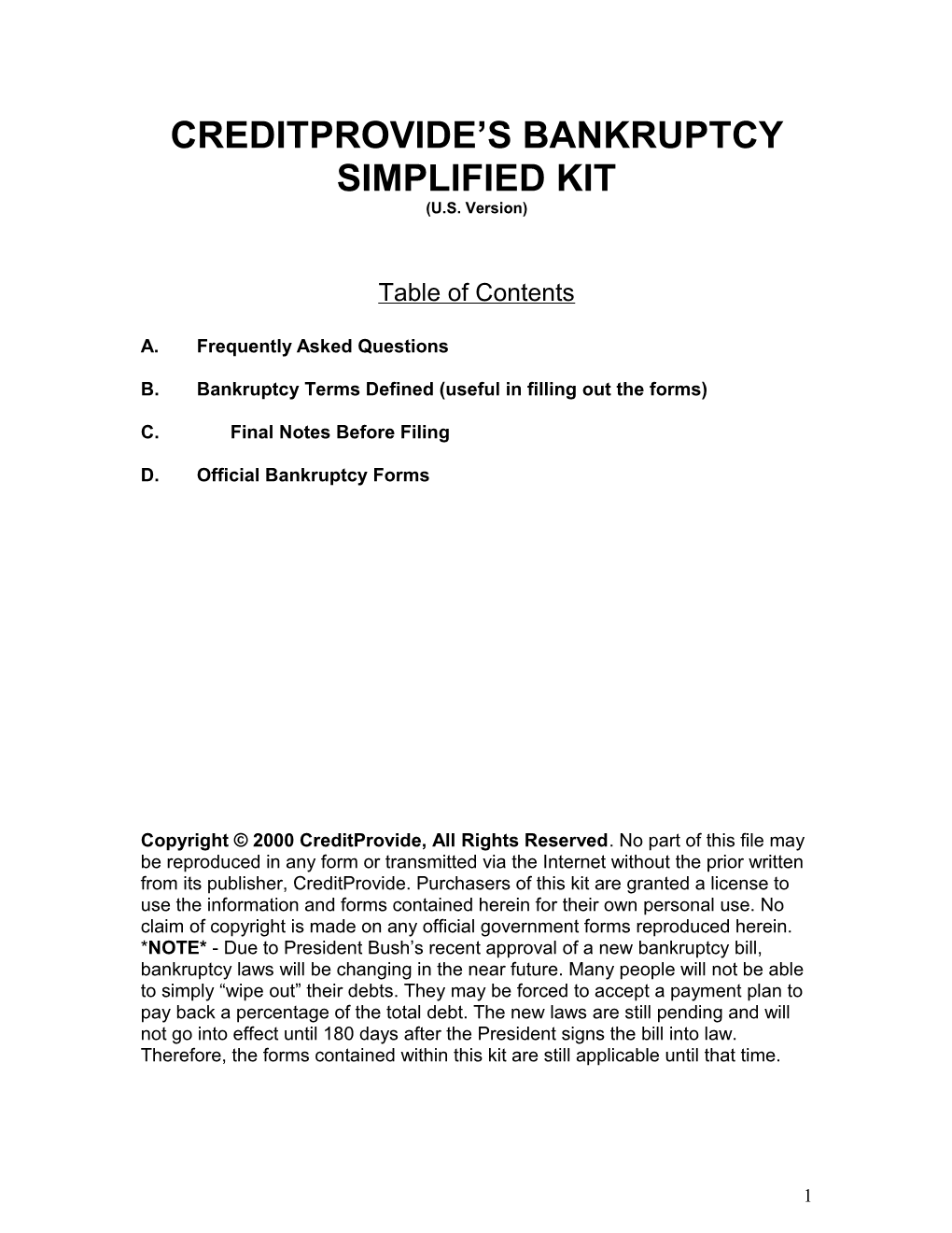 Creditprovide S Bankruptcy Simplified Kit