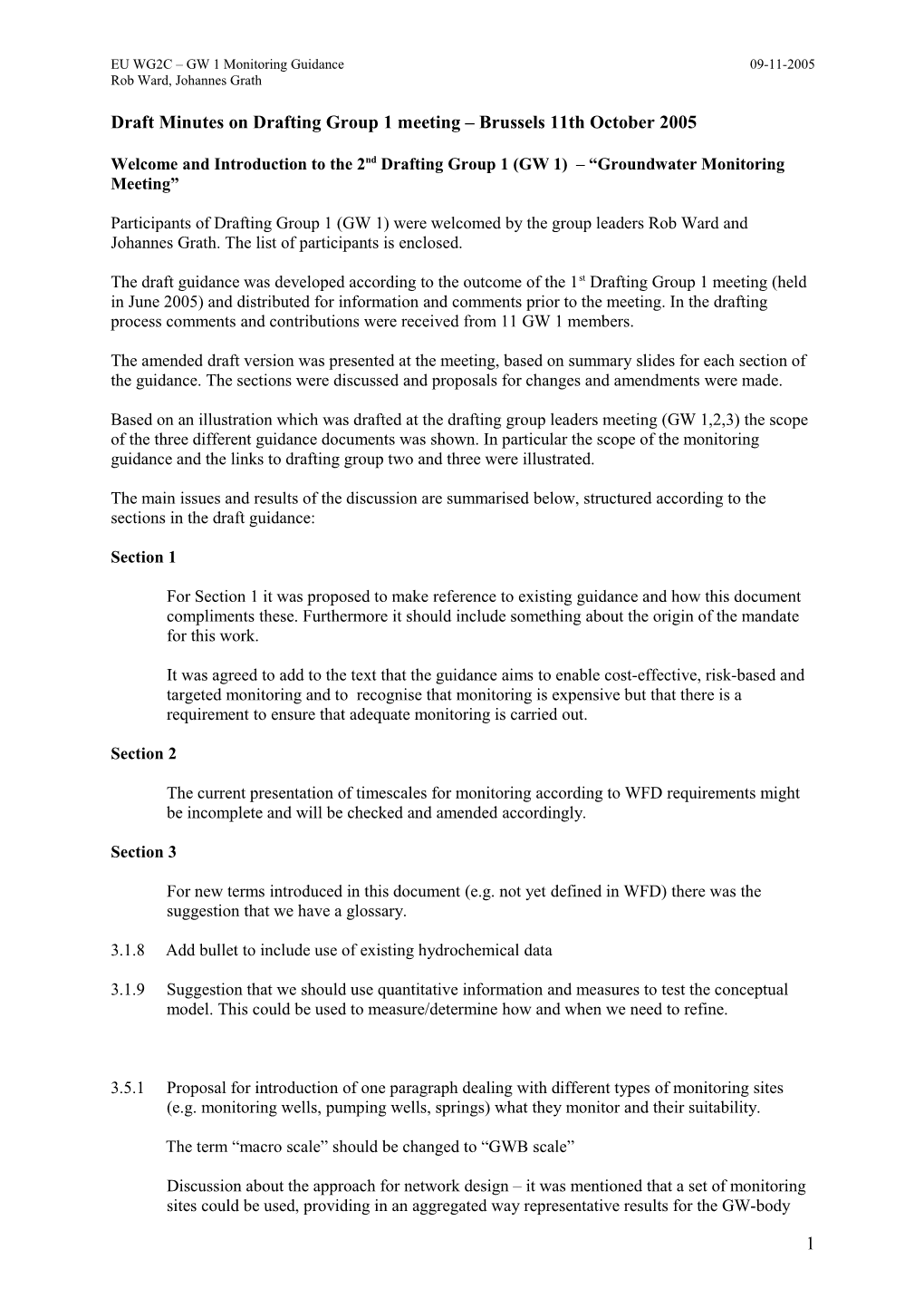 Minutes on Drafting Group 1 Meeting Brussels 11Th October 2005