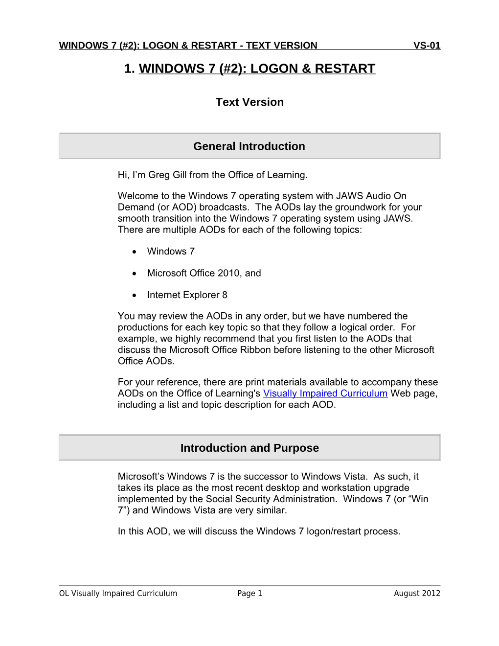 Windows 7 (#2): Logon & Restart - Text Version