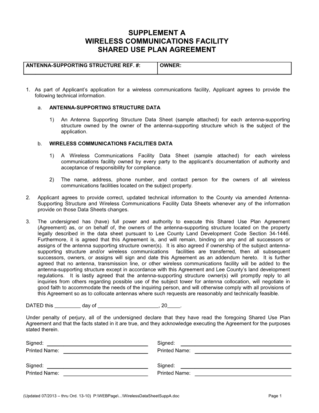 Shared Use Plan Agreement