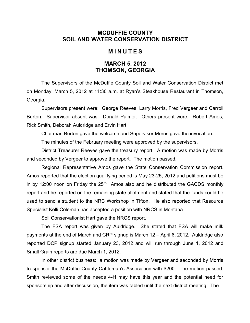 Mcduffie County District Minutes