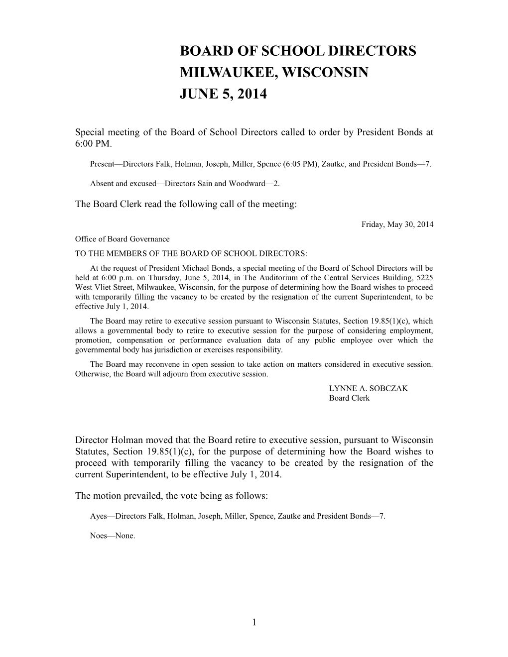 June 2014 Proceedings of the Milwaukee Board of School Directors
