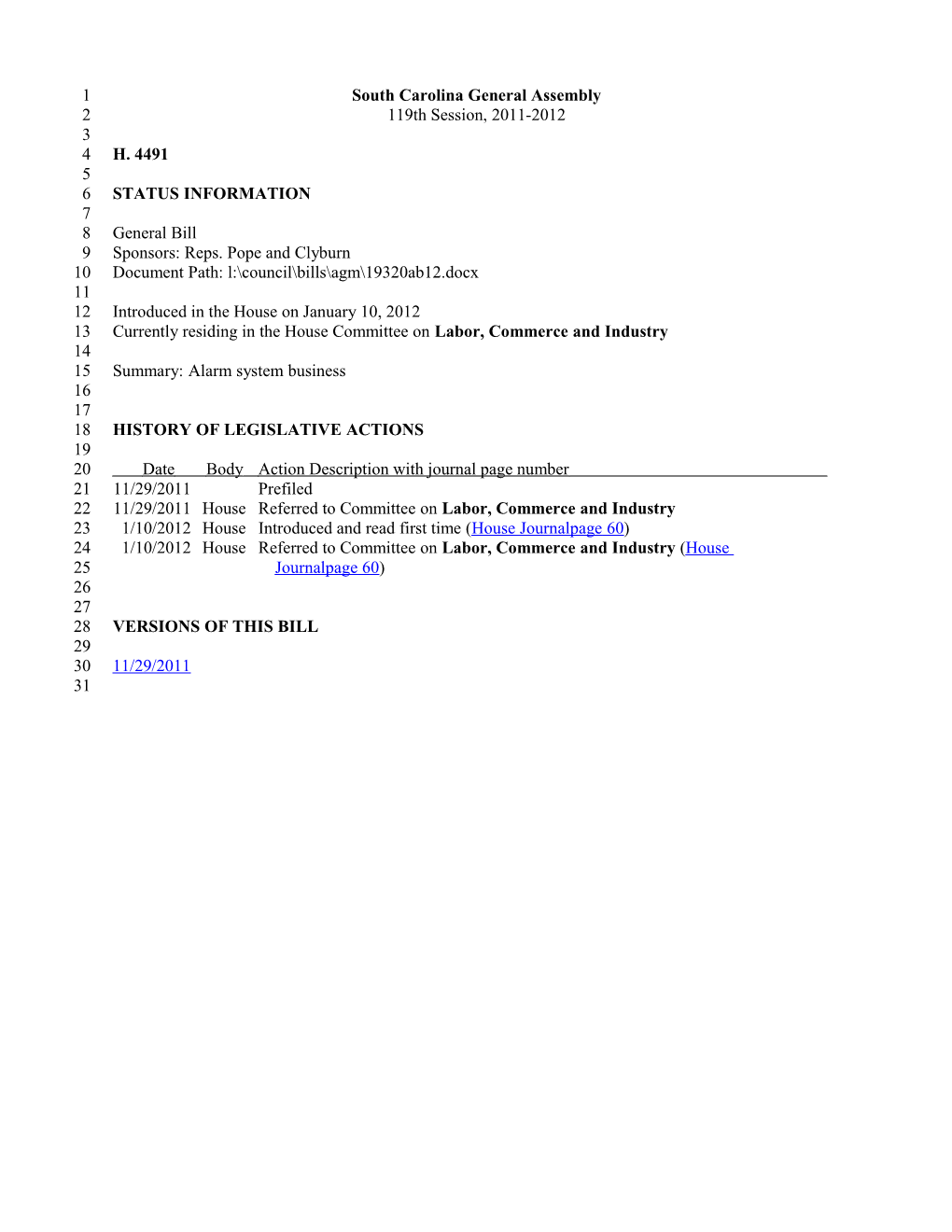 2011-2012 Bill 4491: Alarm System Business - South Carolina Legislature Online