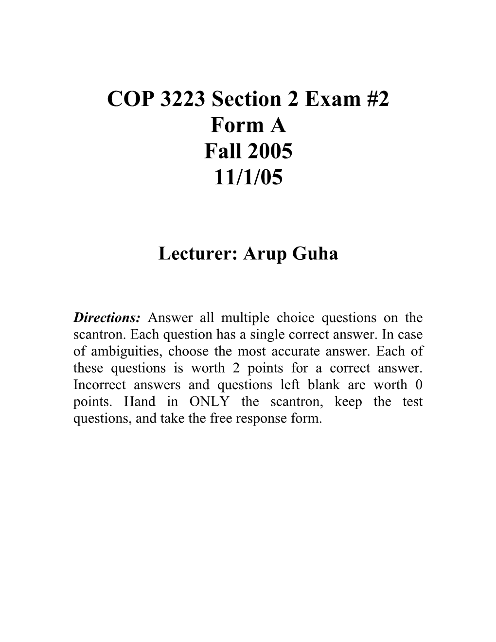 COP 3223 Section 2 Exam #2