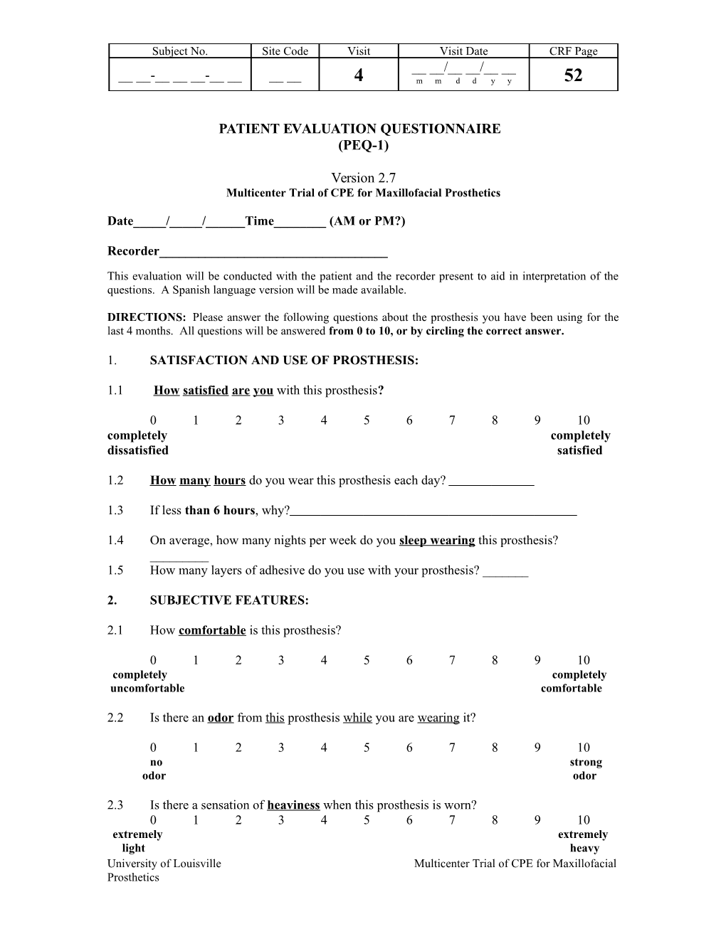 Patient Evaluation Questionnaire
