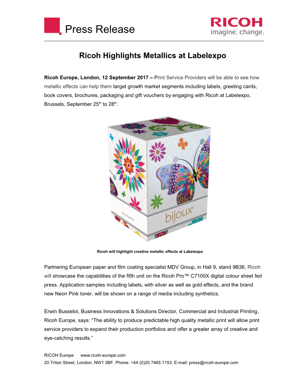 Ricoh Highlights Metallics at Labelexpo