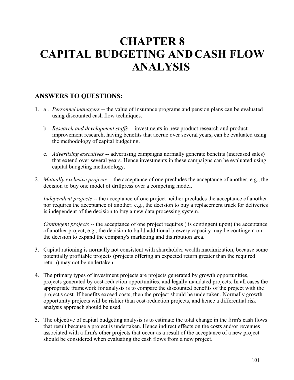 Chapter 8/Capital Budgeting and Cash Flow Analysis 1