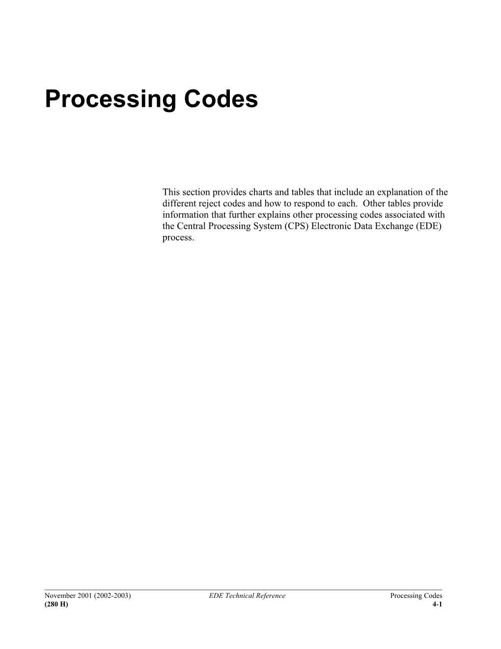 Processing Codes