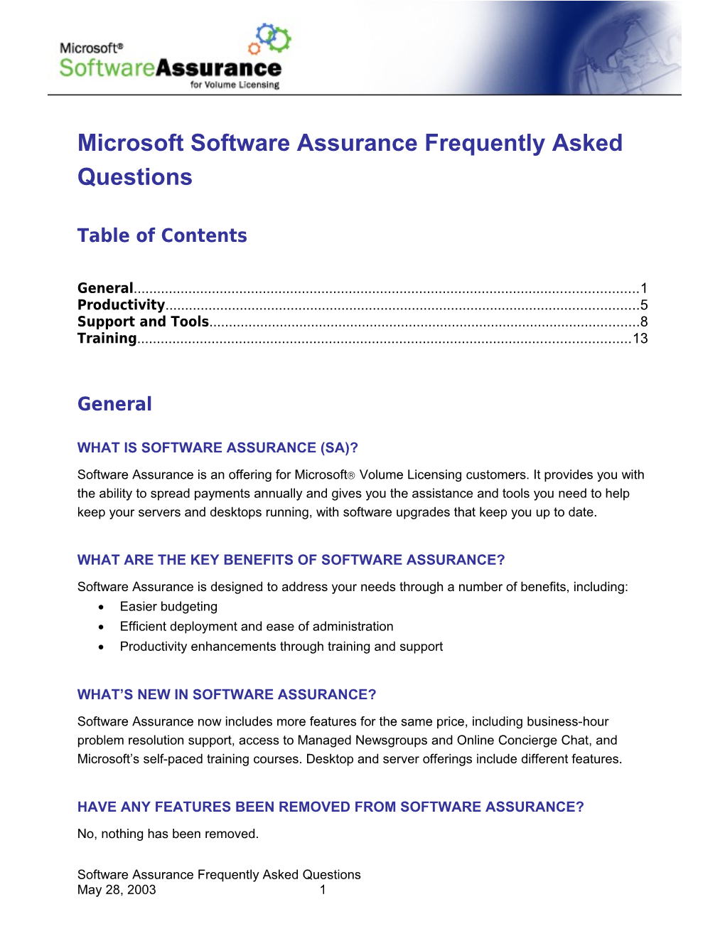 Sotware Assurance FAQ