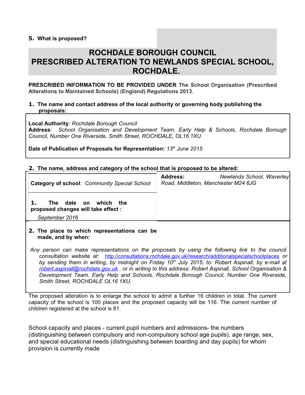 Prescribed Alteration to Newlands Special School, Rochdale