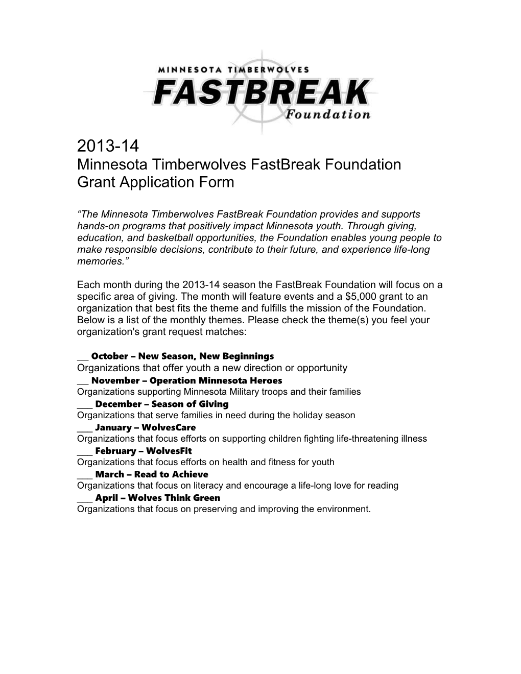 Minnesota Timberwolves Fastbreak Foundation