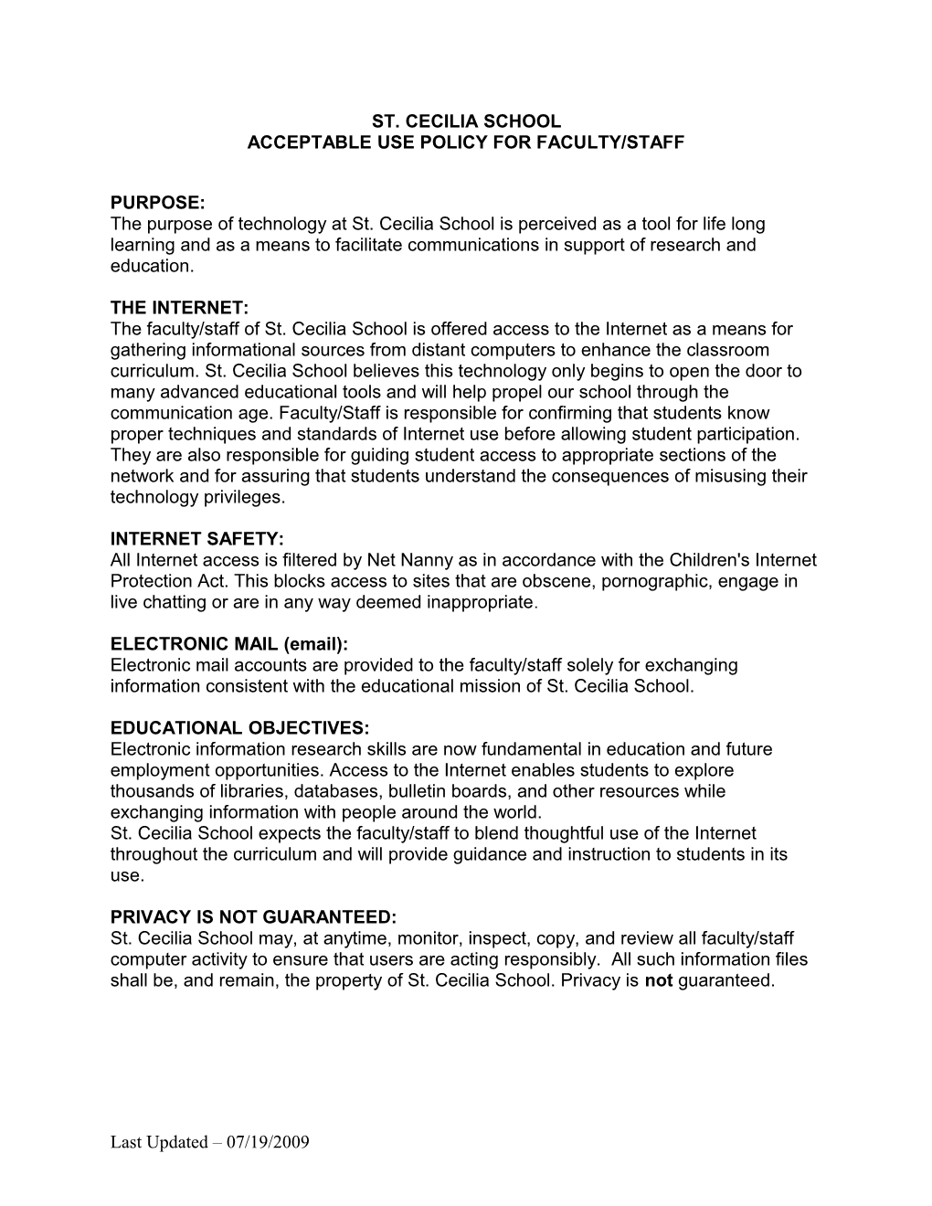St.Ceciliaschool Acceptable Use Policy for Faculty/Staff