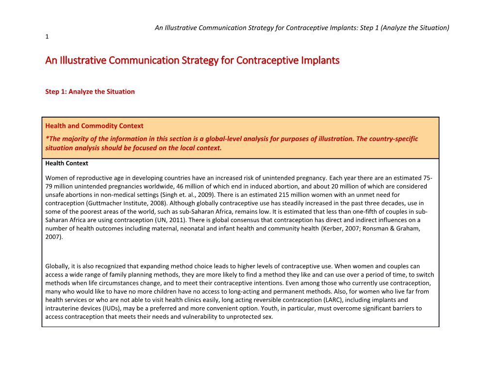 An Illustrative Communication Strategy for Contraceptive Implants