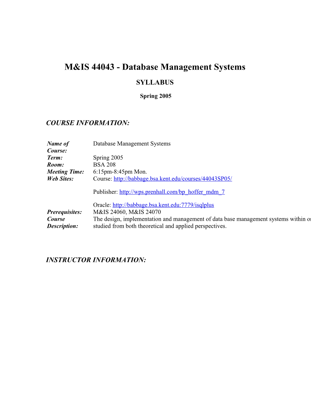 M&IS 44043 - Database Management Systems