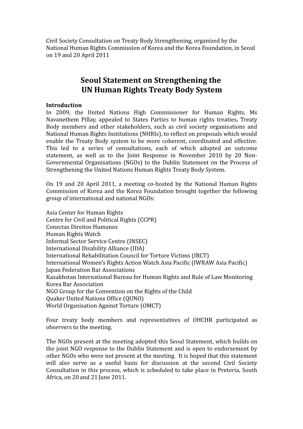 Seoul Statement on Strengthening The