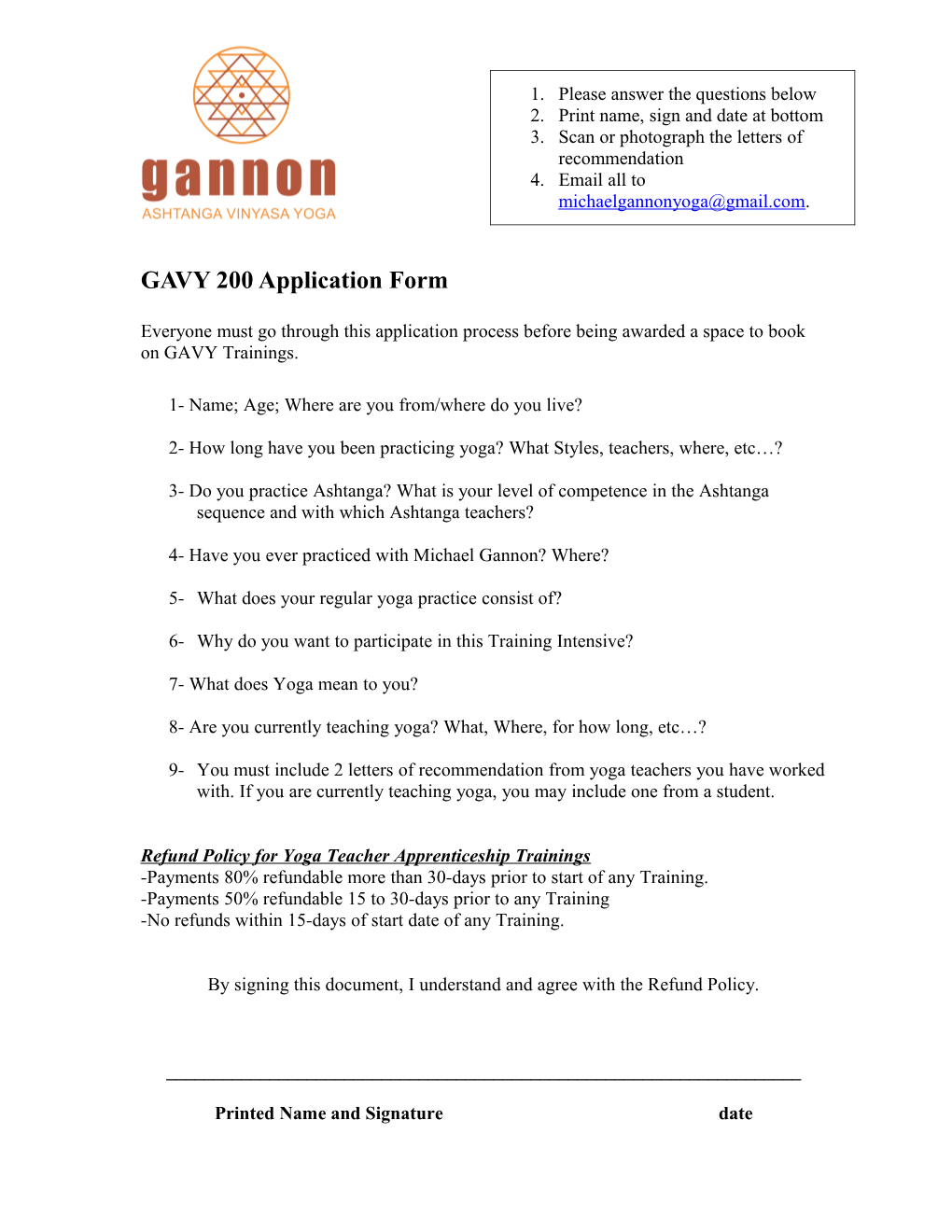 GAVY 200 Application Form