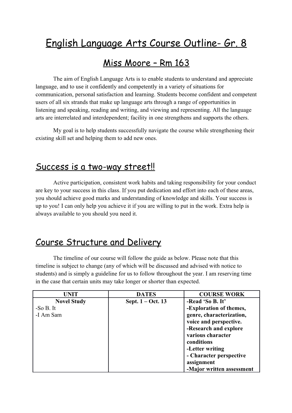 English Language Arts Course Outline- Gr. 8