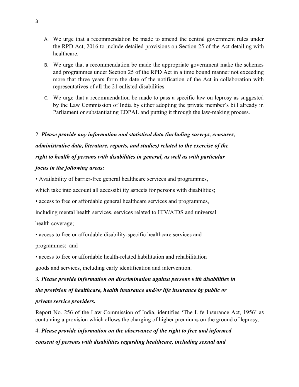 Questionnaire on the Right of Persons with Disabilities to the Highest Attainable