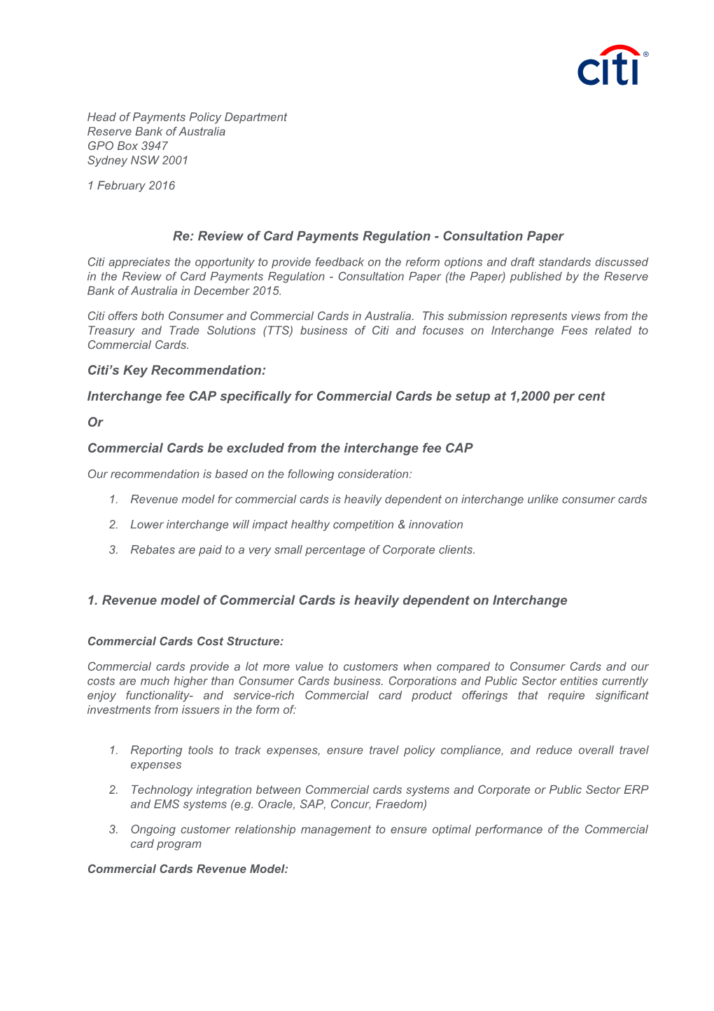Re: Review of Card Payments Regulation - Consultationpaper