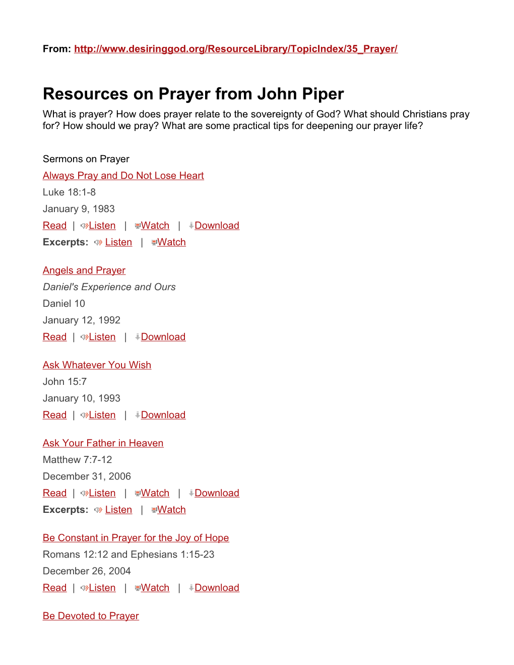 Resources on Prayer from John Piper
