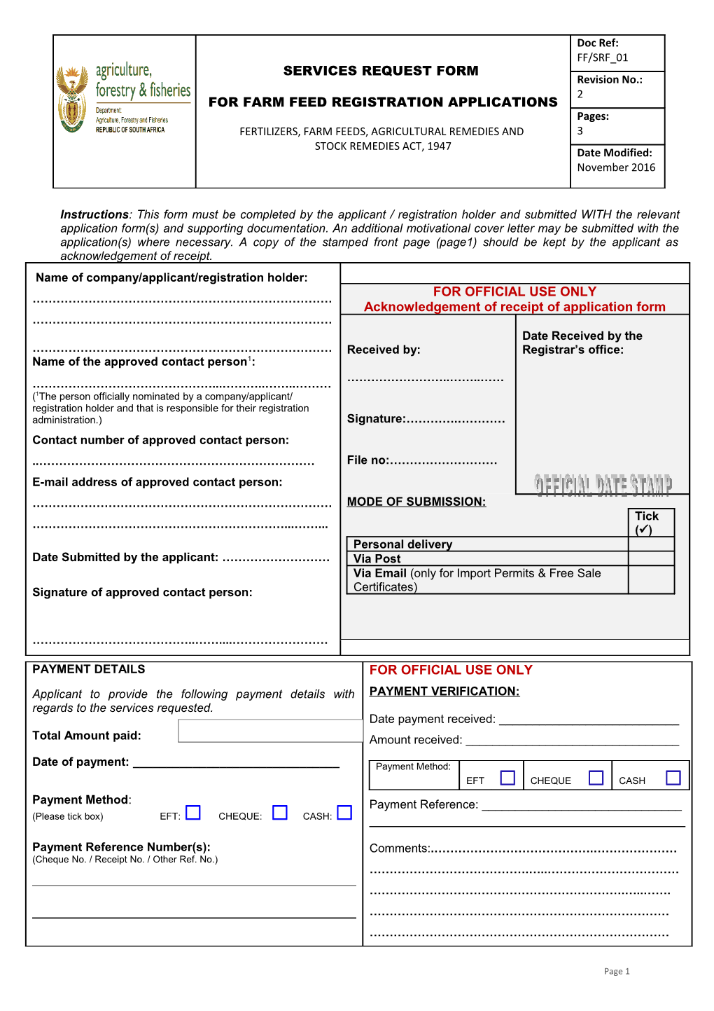 Type of Registration Application(S) Submitted