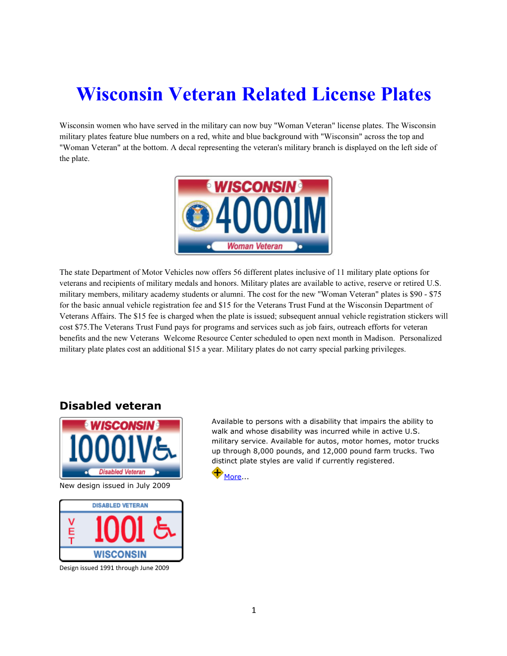 Wisconsin Veteran Related License Plates