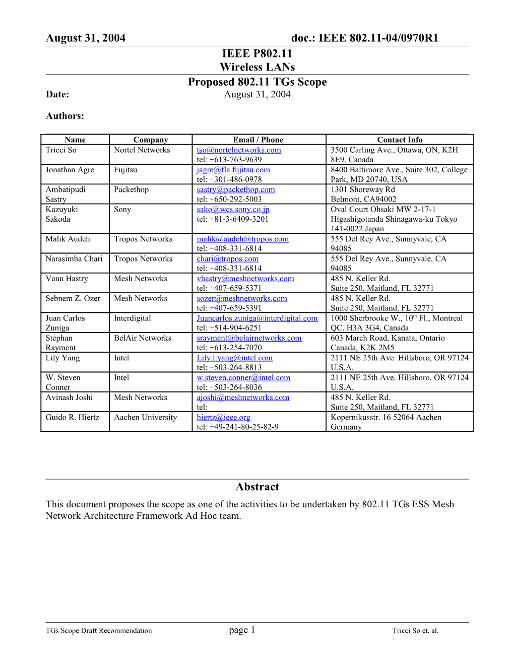 Proposed 802.11 Tgs Scope