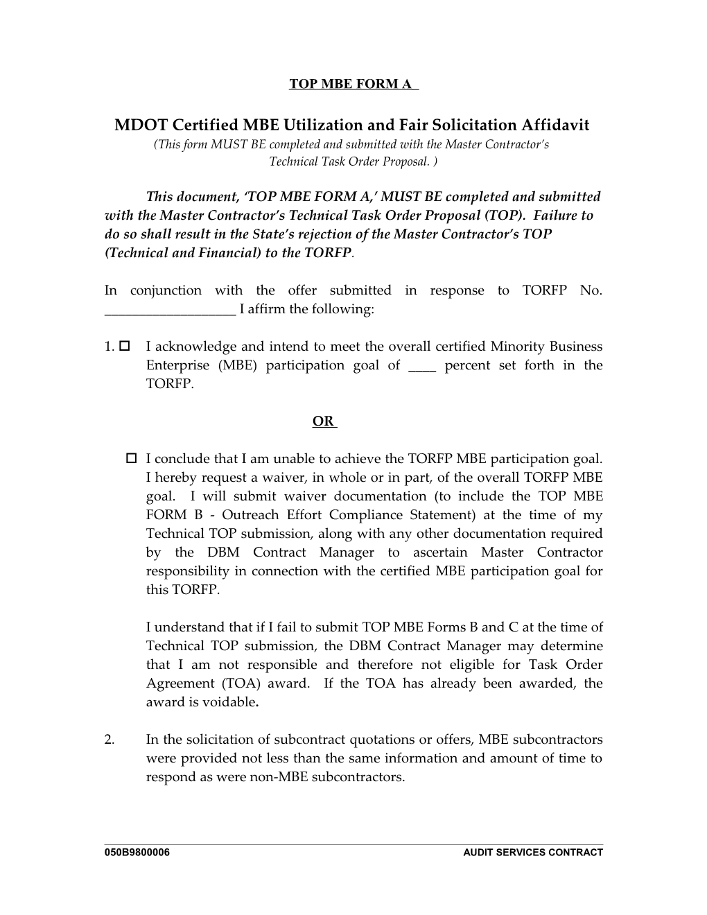 Audit Services Contract, TOP MBE Forms A-B-C