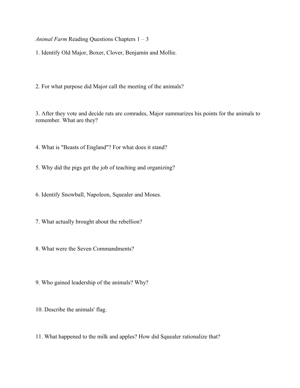 Animal Farm Reading Questions Chapters 4 6