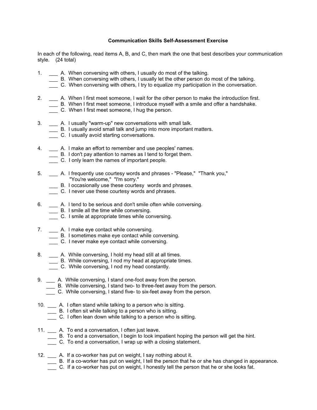 Communication Skills Self-Assessment Exercise